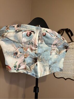 Cherub Print Bustier Top in Sky Blue and Cream. Sistine Chapel design.